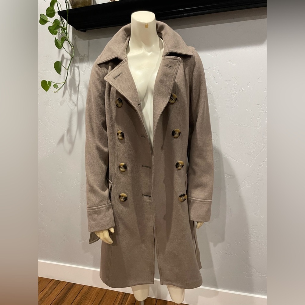 Double-Breasted Taupe/camel wool blend trench Coat size S tall